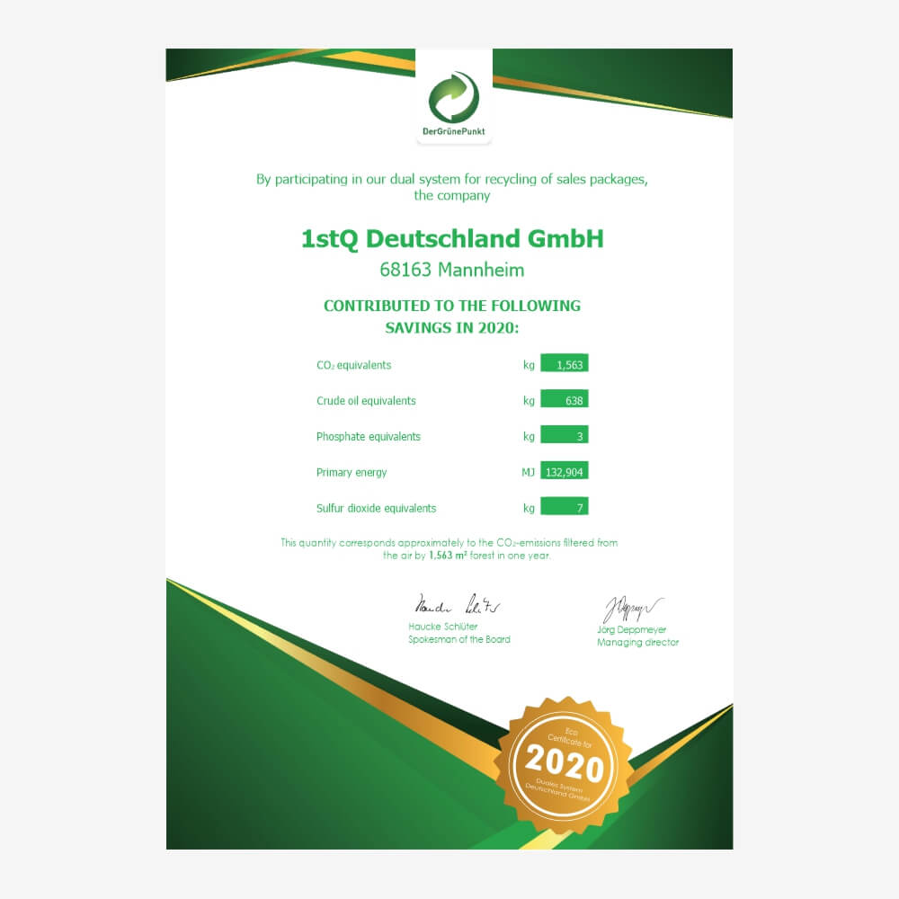 "Grüner Punkt" 2020 environmental certificate